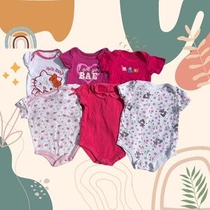 6 Piece 3-6 month Girl's Short Sleeve Bodysuit  Lot/Bundle